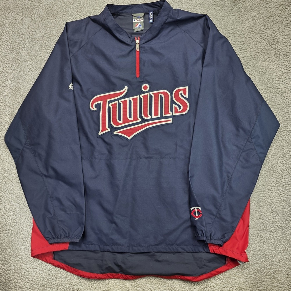Vtg Majestic Minnesota Twins Dugout Jacket MLB 1/4 Zip Pullover Windbreaker 2XL